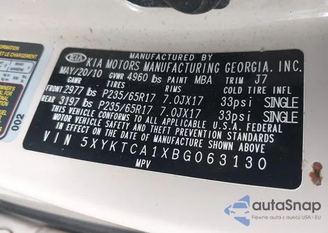 2011 Kia Sorento Lx из США, поврежденный, VIN 5XYKTCA1XBG063130